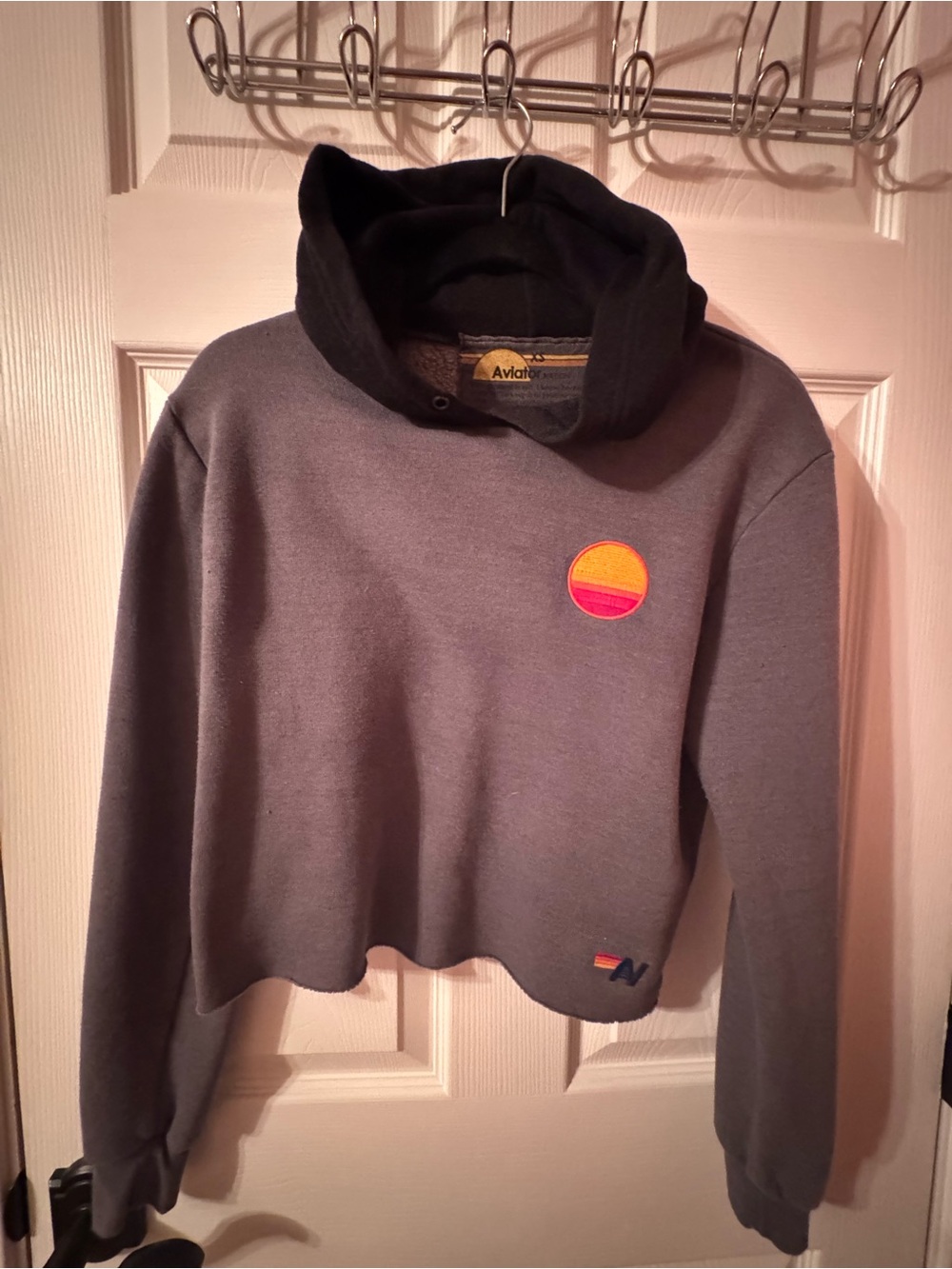 Aviator Nation SET Red & Gray Crop Hoodie (XS) Sweatpants (M) w/classic Stripe - Picture 2 of 11